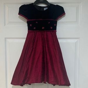 Luli & Me Girls Silk Burgundy & Black Velvet Dress Size 6